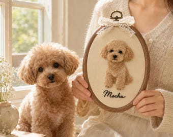 Personalized Wool Felt Pet Portrait Hoop, Custom Dog Cat Art from Photo, Handmade Gift for Dog Mom or Cat Mom