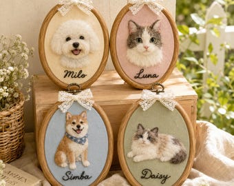 Handmade Needle Felted Pet Portrait from Photo, Custom Wool Dog Cat Memorial Art, Personalized Keepsake Gift