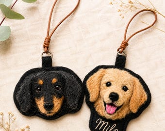 Personalized Pet Portrait Charm, Custom Needle Felted Dog Cat Keychain, Handmade Wool Felt Bag Charm, Pet Memorial Gift
