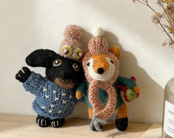 Handmade Wool Felt Dog And Fox Ornaments. Needle-Felted Hanging Decor for Friendship Display