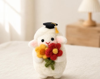 Handmade Wool Felt Graduation Lamb, Needle Felted Graduate Figurine, Personalized Graduation Keepsake, Desk Decor