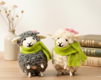 Handmade Wool Felt Sheep Couple Ornaments. Needle-Felted Hanging Decor for Romantic Spaces