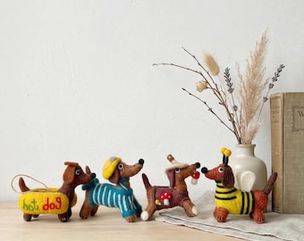 Handmade Wool Felt Costume Puppy | Needle Felted Dress Up Dog |Animal Ornament