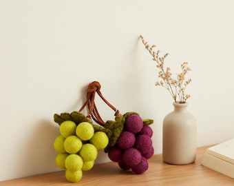 Handmade Wool Felt Grape Ornaments. Needle-Felted Hanging Decor for Cozy Home Display