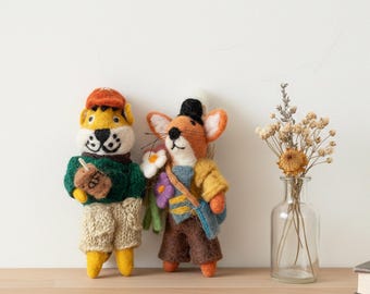 Handmade Wool Felt Animal Friends Ornaments. Needle-Felted Hanging Decor with Heartwarming Story