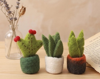 Handmade Wool Felt Succulent Plant | Needle Felted Potted Cactus | Botanical Ornament