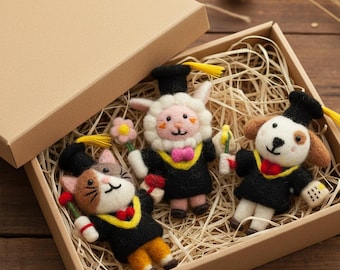 Handmade Wool Felt Graduation Friends Ornaments. Needle-Felted Hanging Decor for Memories