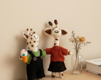 Handmade Wool Felt Giraffe Friends Ornaments. Needle-Felted Hanging Decor for Whimsical Home Display