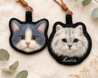 Custom Pet Portrait Keychain, Personalized Dog Cat Charm From Photo, Handmade Wool Felt Bag Charm, Pet Lover Gift