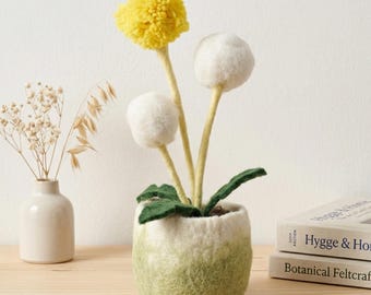 Handmade Wool Felt Dandelion Plant | Needle Felted Potted Flower | Botanical Ornament