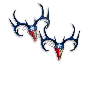 24" Texas Flag Buck Skull BLUE Horns - RV Decals - Boat Graphics - Set van 2 Vinyl Graphics - Boat RV - Kies gelamineerd of niet-gelamineerd