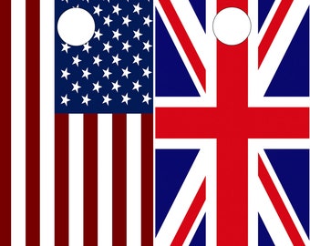 Cornhole Decals Vinyl Graphic Cornhole Wraps British Union Jack Flag and American Flag - Set of 2