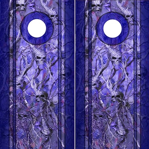 Cornhole Wraps Conjunto de camuflagem de caveira azul ou marrom com 2 envoltórios camuflados gráficos de vinil