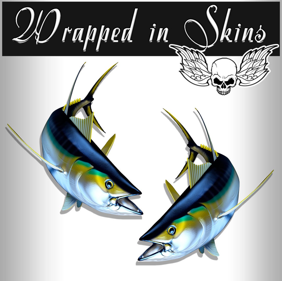 4x Deep Sea Fish Stickers Yellow Fin Tuna Fish/Barracuda Fish