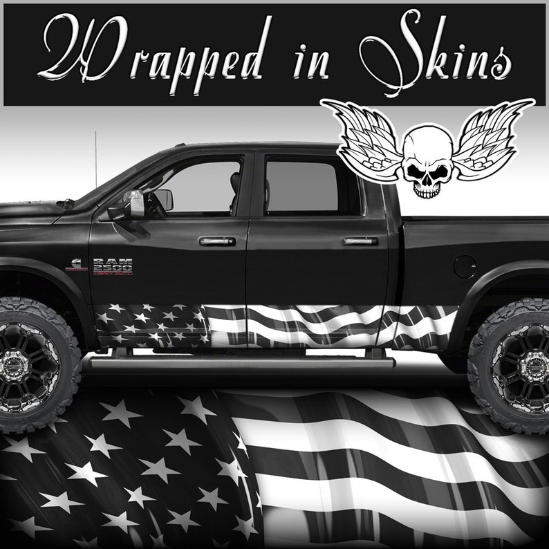 American Flag Rocker Panel Wrap Subdued Grayscale US Flag Graphic Decal