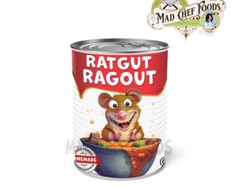 FUNNY Rat Gut Ragout - Food Can Labels - Adhesive Vinyl Wrap Stickers - Stocking Stuffer Joke Gag Gift Ragu