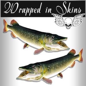 Pike Fish 45&quot; or 52&quot; long Pair of Laminated RV Graphic Decals Boat Decals gift for fishermen on #40V AFP-0049
