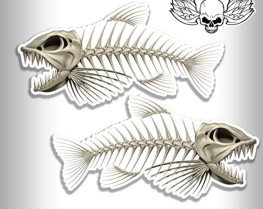 Pair of US Flag Bone Fish Skeleton and USA American Flag Decal Fishing  Kayak Sticker Ourdoors Patriot Bass Graphic