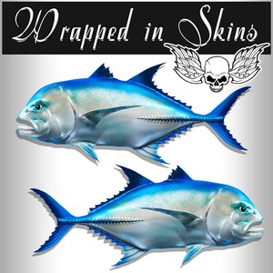 24" Trevally Fish camperstickers - bootgraphics - set van 2 gespiegelde vinylgraphics - boottrailer - kies voor gelamineerde of niet-gelamineerde camper