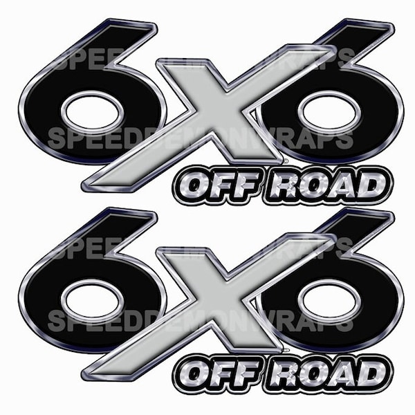 6x6 Off Road Truck Bed Decals BLACK w/ Chrome X - Set of 2 vinyl graphic stickers Premium vinyl & inks for MK000ORSX6 with or w/out OFF ROAD