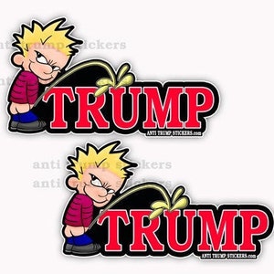 Anti Trump Calvin Peeing on Trump Stickers Decals 2 pack Car RV Truck 5" wide