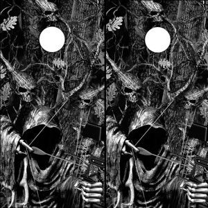 Cornhole Wraps with Grim Reaper Bow Hunter Grayscale 2 Vinyl  Cornhole Decals a003