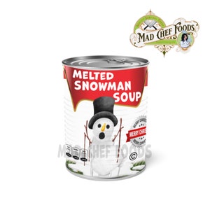 FUNNY CHRISTMAS Melted Snowman Soup Can Labels l Stocking STUFFER Joke Gag Gift Santa