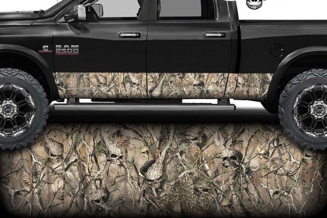 Camouflage MATTE Rocker Panel Graphic Decal Wrap Camo Skull Wraps Truck ...