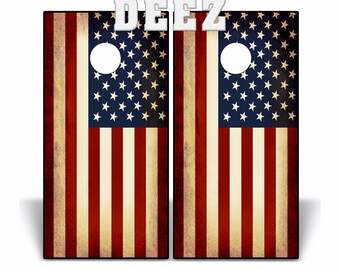 Cornhole Wraps 2 Vinyl Decal Wraps AMERICAN FLAGS Rustic US Flags