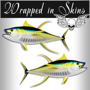 24" Yellowfin Tuna Fish RV Decals - Boat Graphics - Set van 2 gespiegelde Vinyl Graphics - Boat RV - Kies gelamineerde of niet-gelamineerde RV4