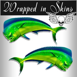 16" Mahi Fishing camperstickers - bootgraphics - set van 2 gespiegelde vinylgraphics - bootcamper - kies voor gelamineerde of niet-gelamineerde camper1