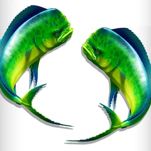 18" Mahi Fishing RV Decals Boot Graphics | Set van 2 gespiegelde Vinyl Graphics Boot RV | Kies gelamineerde of niet-gelamineerde RV2