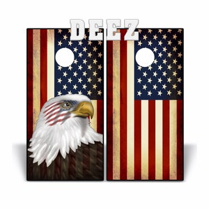 Cornhole Wrap 2 Vinyl Decal Wraps non-mtaching - 1 with AMERICAN EAGLE - 1 with only Rustic Flag - Eagle Eye USA V2