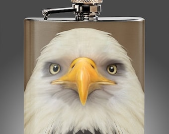 Weißkopfseeadler Flachmann Hand gezeichnet und Digital Remastered Kunstwerk American Eagle Edelstahl 6 oz Schnaps Flachmann