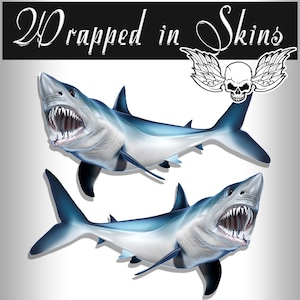24" Mako Shark camperstickers - bootgraphics - set van 2 gespiegelde vinylgraphics - bootcamper - kies voor gelamineerde of niet-gelamineerde camper