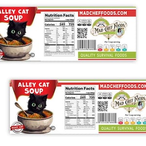 FUNNY CHRISTMAS Alley Cat Soup Can Labels Stocking Stuffer Joke Gag Gift Santa