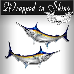 24" Blue Marlin RV Decals - Boat Graphics - Set van 2 gespiegelde vinylafbeeldingen - Kies gelamineerd of niet-gelamineerd - RV1