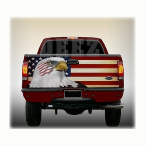 Truck Tailgate Wrap American Eagle with Rustic U.S. flag - Universal Fit - 26&quot; x 66&quot;  Fits Most Trucks - Easy to Install -UV resistant
