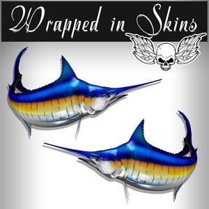 24" Blue Marlin RV Decals - Boat Graphics - Set van 2 gespiegelde vinylafbeeldingen - Kies gelamineerd of niet-gelamineerd - RV4