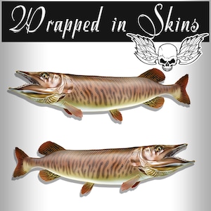 Tiger Musky RV Decals Boat Decals 50&quot;  Set of 2 mirrored Vinyl Graphics - Laminated -  RV88
