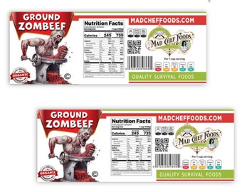 FUNNY Ground Zombeef Can Labels - Adhesive Prank Joke Gag Gift Stickers with Zombie Theme