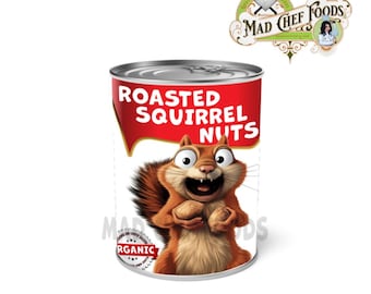 FUNNY Roasted Squirrel Nut Food Can Labels - Adhesive Vinyl Wrap Stickers - Stocking Stuffer Joke Gag Gift Prank Stickers