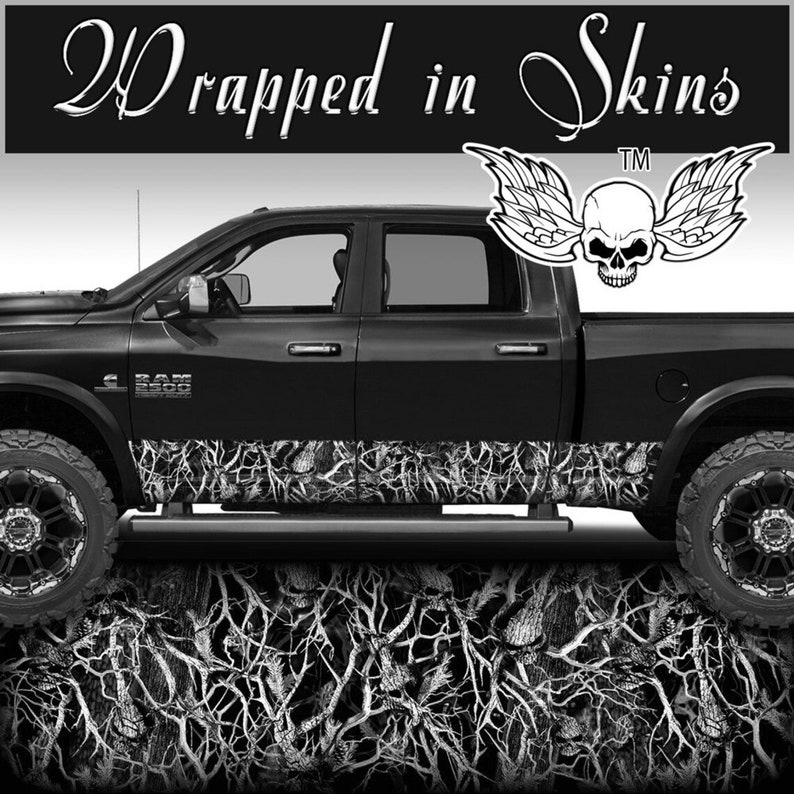 Rocker Panel Wrap Kit - Gray Grayscale Obliteration Skull Camo ...