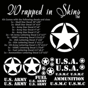 Military Star Aufkleber Kit für kompakte 4x4 Fahrzeuge LKWs Autos WHITE Klebefolie DieCut Aufkleber Siehe Foto für Teile und Maße