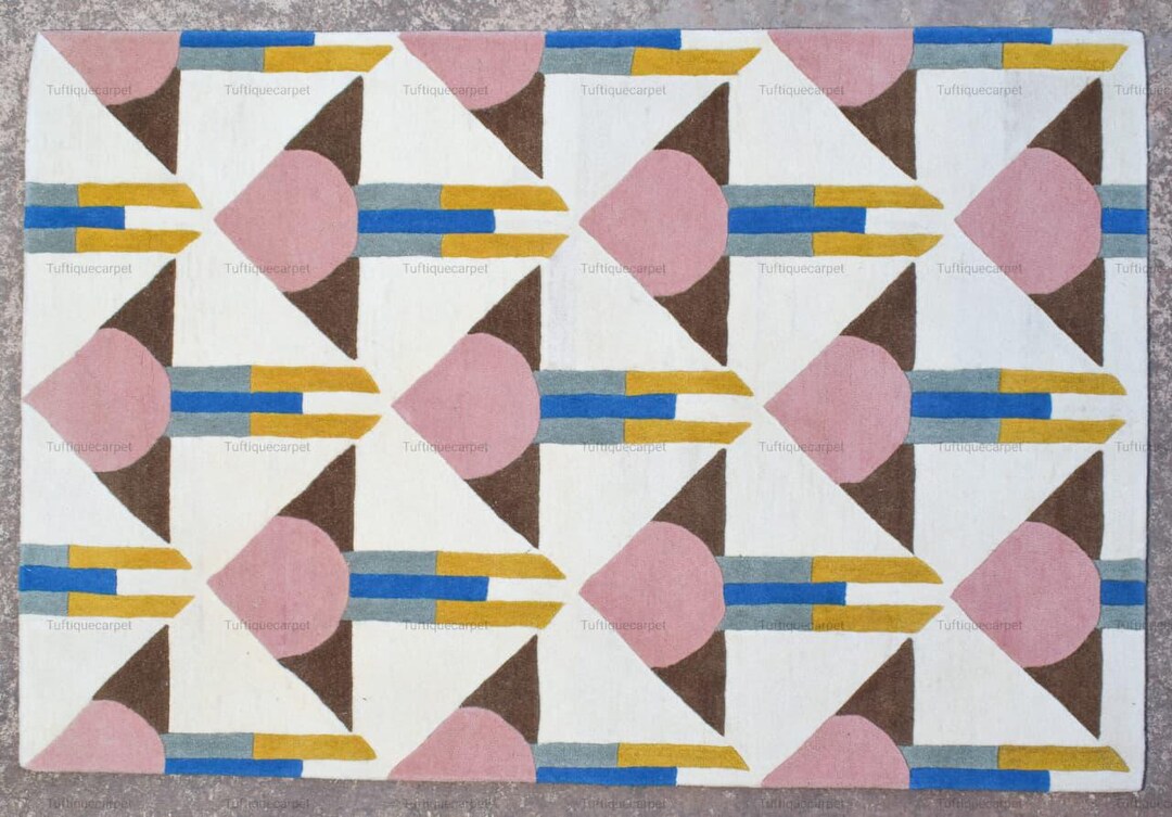 Mid Century Modern Abstract Area Rug Geometric Hand Tufted Wool Carpet ...