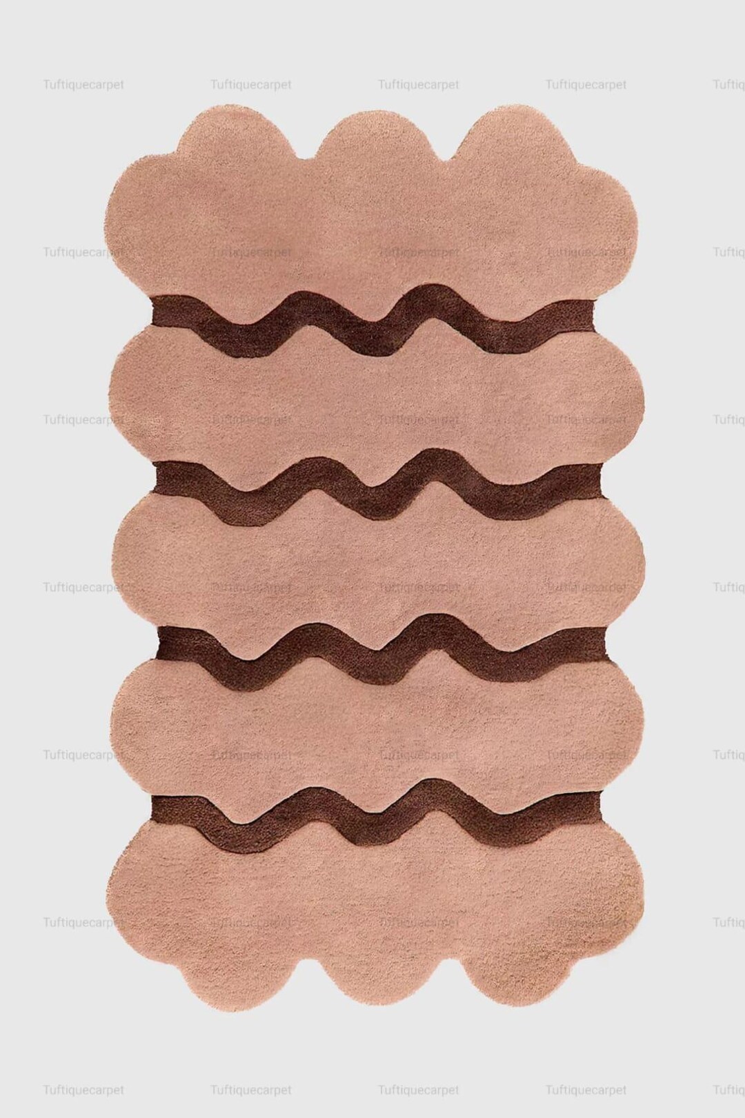 Wavy Tufted Area Rug, Retro Squiggle Scalloped Edge Carpet Modern Boho ...