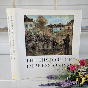 The History of Impressionism by John Rewald, Vintage Neutral Illustrated Coffee Table Book - Modern Museum Art MOMA, Library Bookshelf Decor