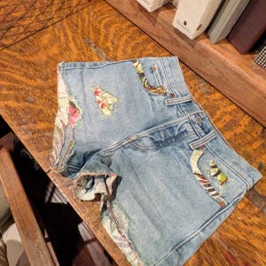 Patchwork Upcycled Levi Handmade Mending Daisy Duke Style Distressed Shorts