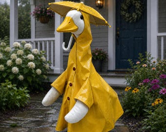 Summer Raincoat Umbrella Porch Goose Outfit Spring Yellow Rainy Waterproof Garden Goose Costume Decor Yard Display Gift for Best Friend Mom