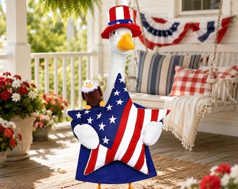 Independence Day Patriotic Goose Outfit Hat Eagle Plush American Flag Star Cape Costume Set Yard Decor Gift for Friend Mother 4th of July